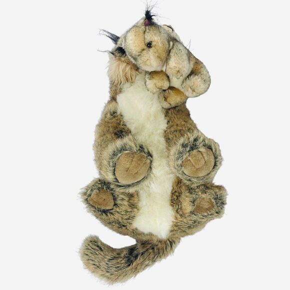 RARE Vintage 90s Large 27" Realistic Lynx with Baby Kitten Cub Plush Wildcat Toy - Picture 7 of 12